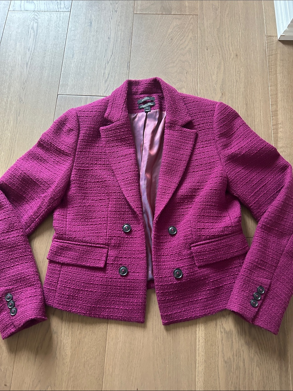 RW&Co Tweed Fuchsia Textured Double-Breasted Blazer